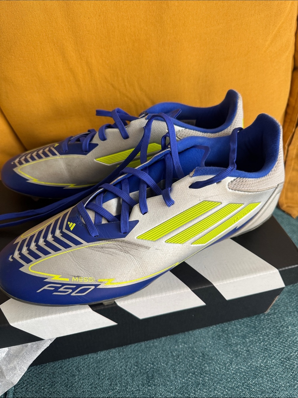 adidas Men’s F50 Soccer Cleats in Blue, Gray & Neon Yellow